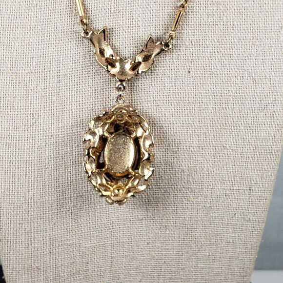 Vintage Victorian Fire Opal & Purple Rhinestone Goldtone 15" Chocker Necklace - Picture 16 of 16